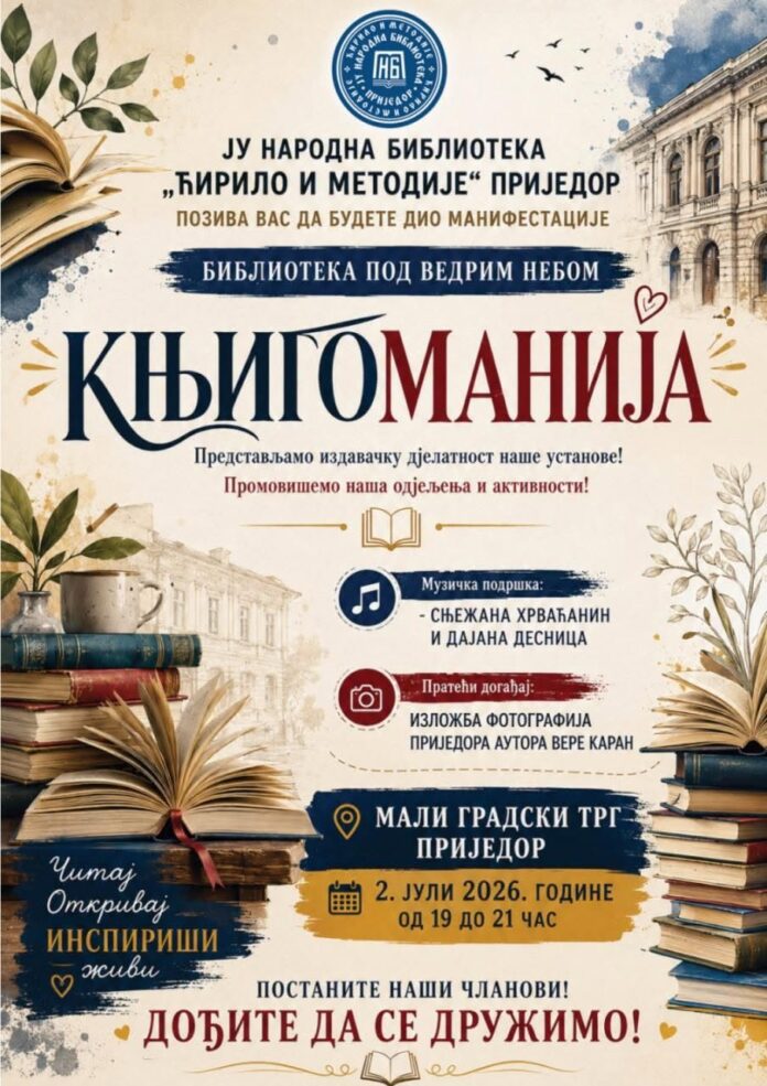 „Knjigomanija“ 2. jula na Malom gradskom trgu u Prijedoru