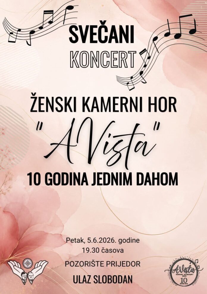 Ženski kamerni hor „A Vista“ obilježava deceniju rada svečanim koncertom