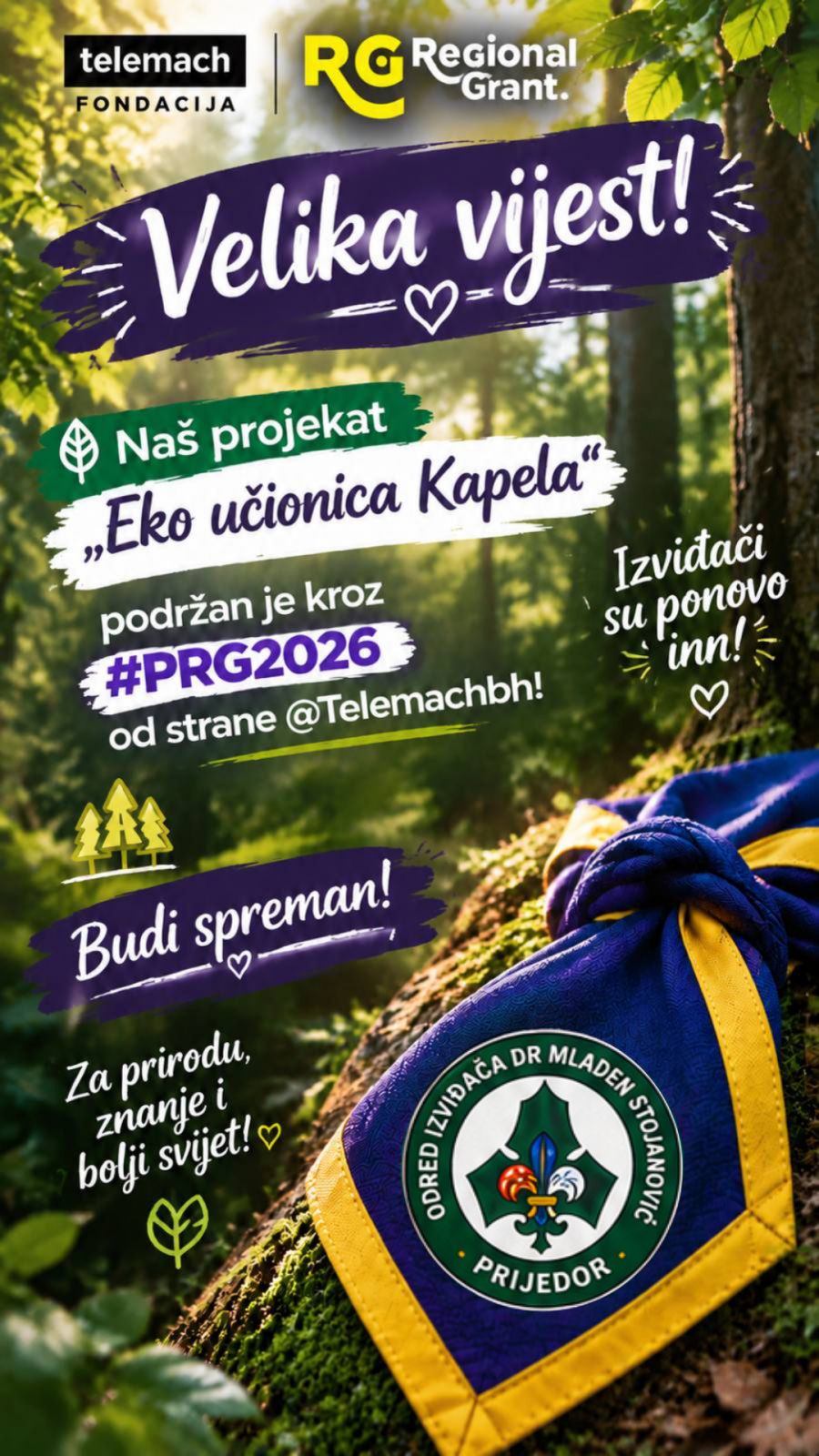 Telemach fondacija – PRG 2026: Izviđači uređuju eko učionicu za mlade u kampu Kapela pored Prijedora